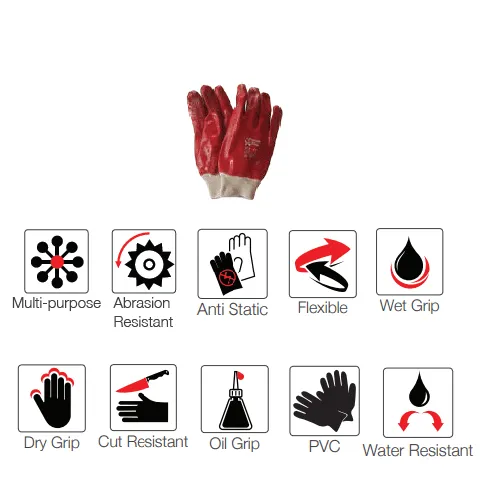 50mm 2.5'' Rough terry palm Red PVC knit wrist gloves Abrasion-Lv4