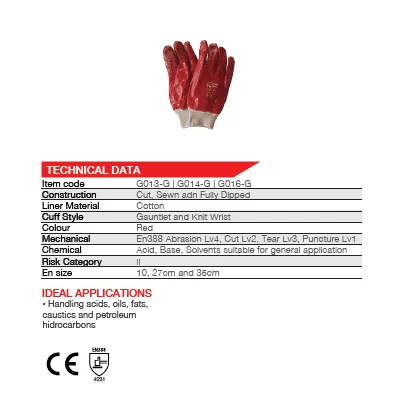 50mm 2.5'' Rough terry palm Red PVC knit wrist gloves Abrasion-Lv4