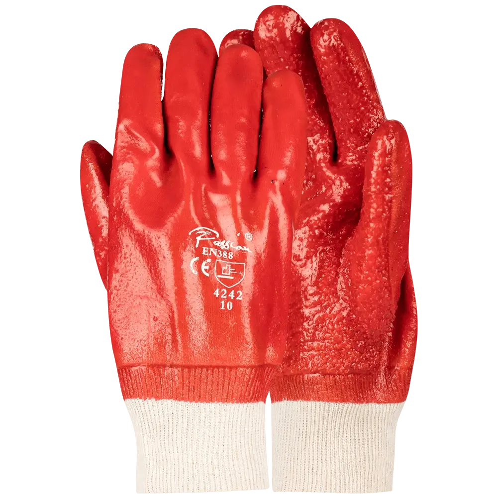 50mm 2.5'' Rough terry palm Red PVC knit wrist gloves Abrasion-Lv4