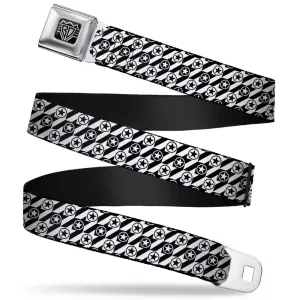 BD Wings Logo CLOSE-UP Full Color Black Silver Seatbelt Belt - Houndstooth Star Black/White Webbing