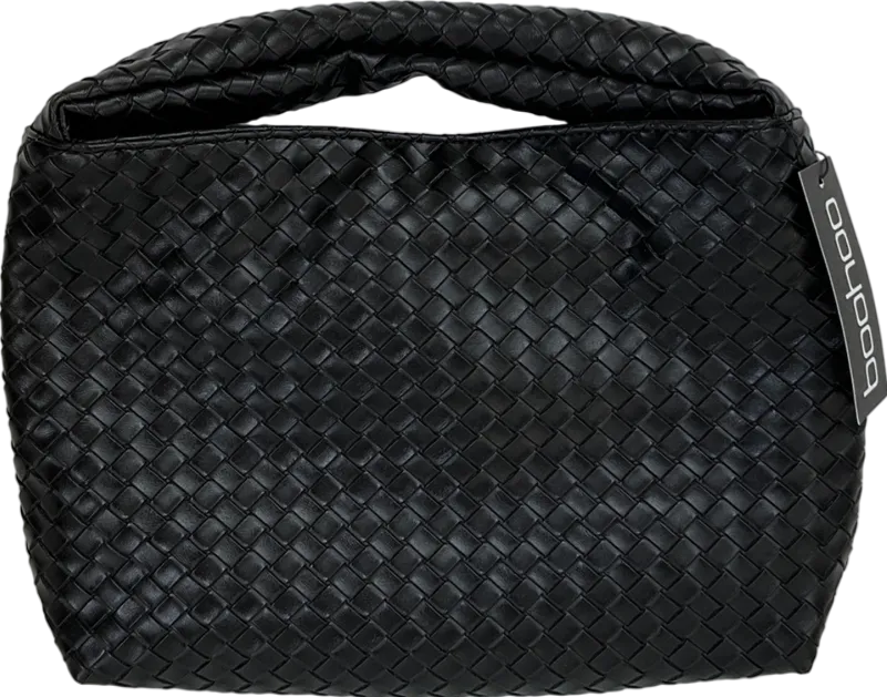 boohoo Black Woven Leather Look Grab Bag One Size