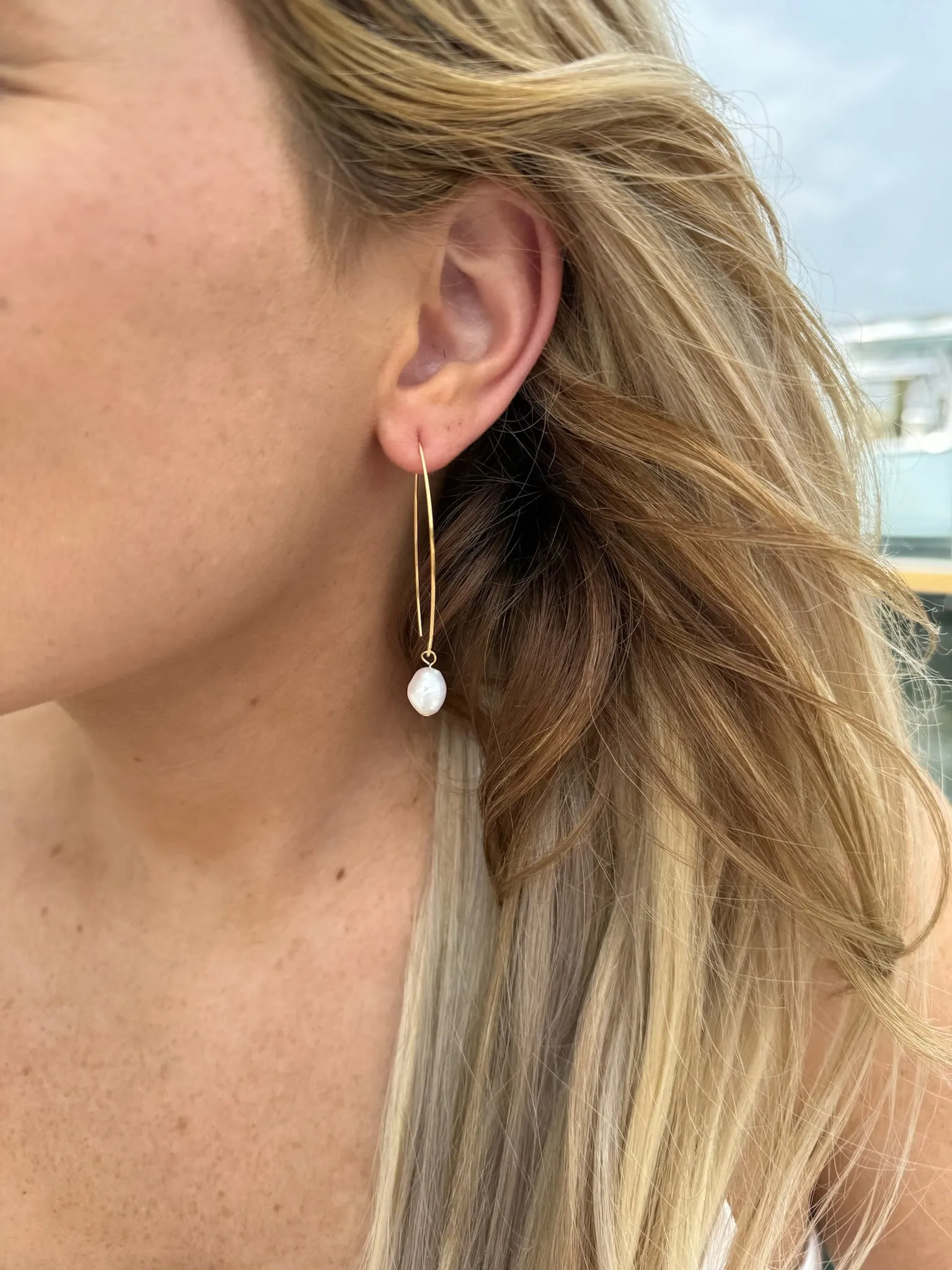 Brittany Pearl Drop Earrings-Gold
