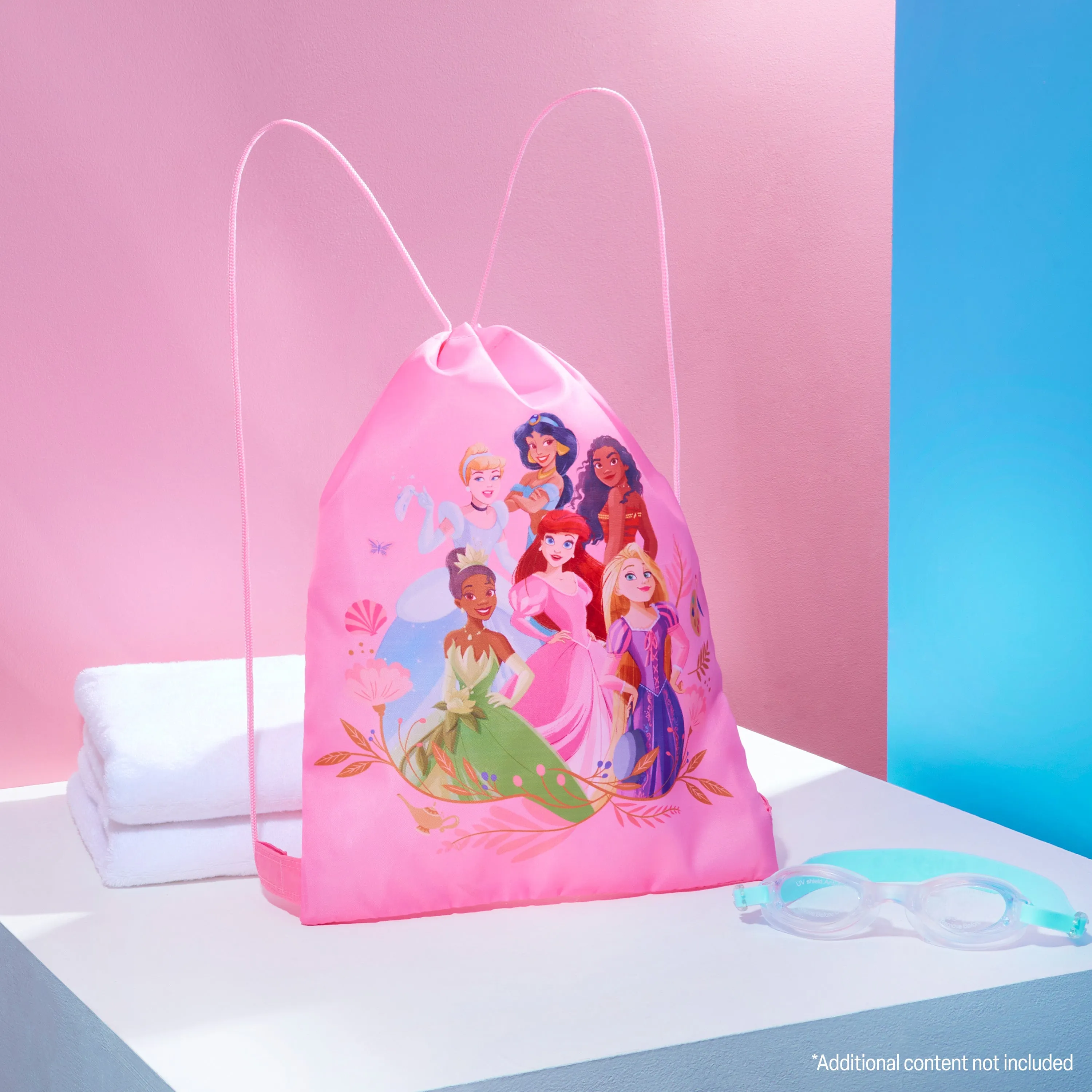 Disney Kids Drawstring Bags, 29 x 38cm Swimming Bag with Airflow Vent - Princess