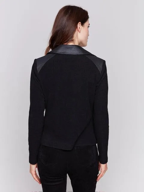 Faux Leather Rib Knit Jacket