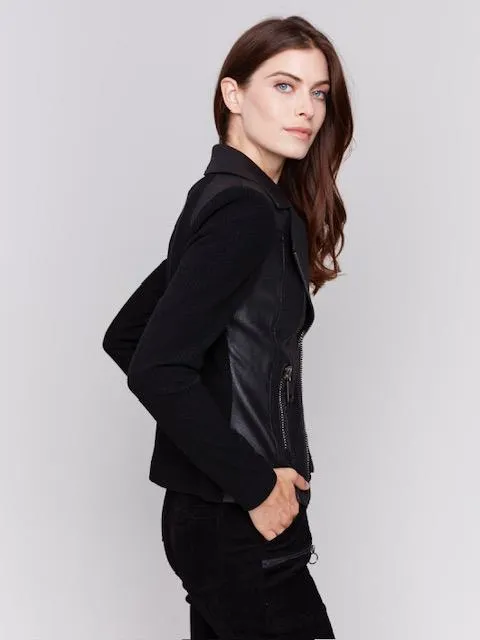 Faux Leather Rib Knit Jacket