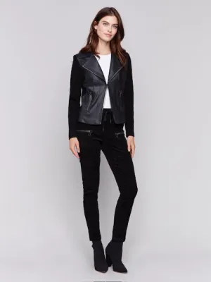 Faux Leather Rib Knit Jacket