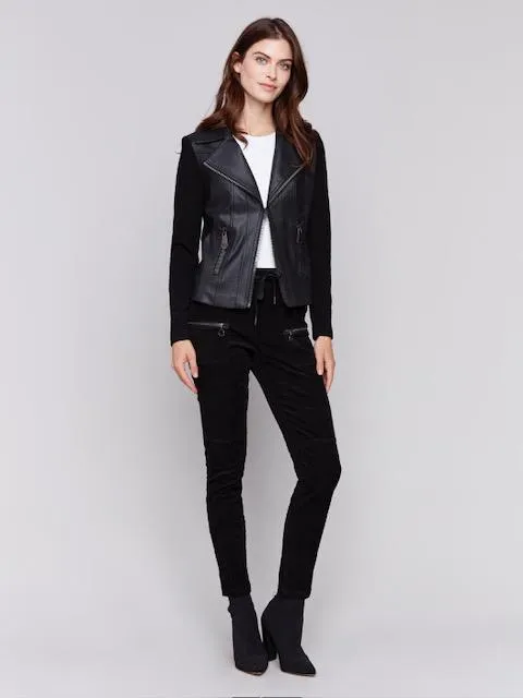Faux Leather Rib Knit Jacket