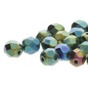 Fire Polished 4mm Jet Green Iris 40/Strand