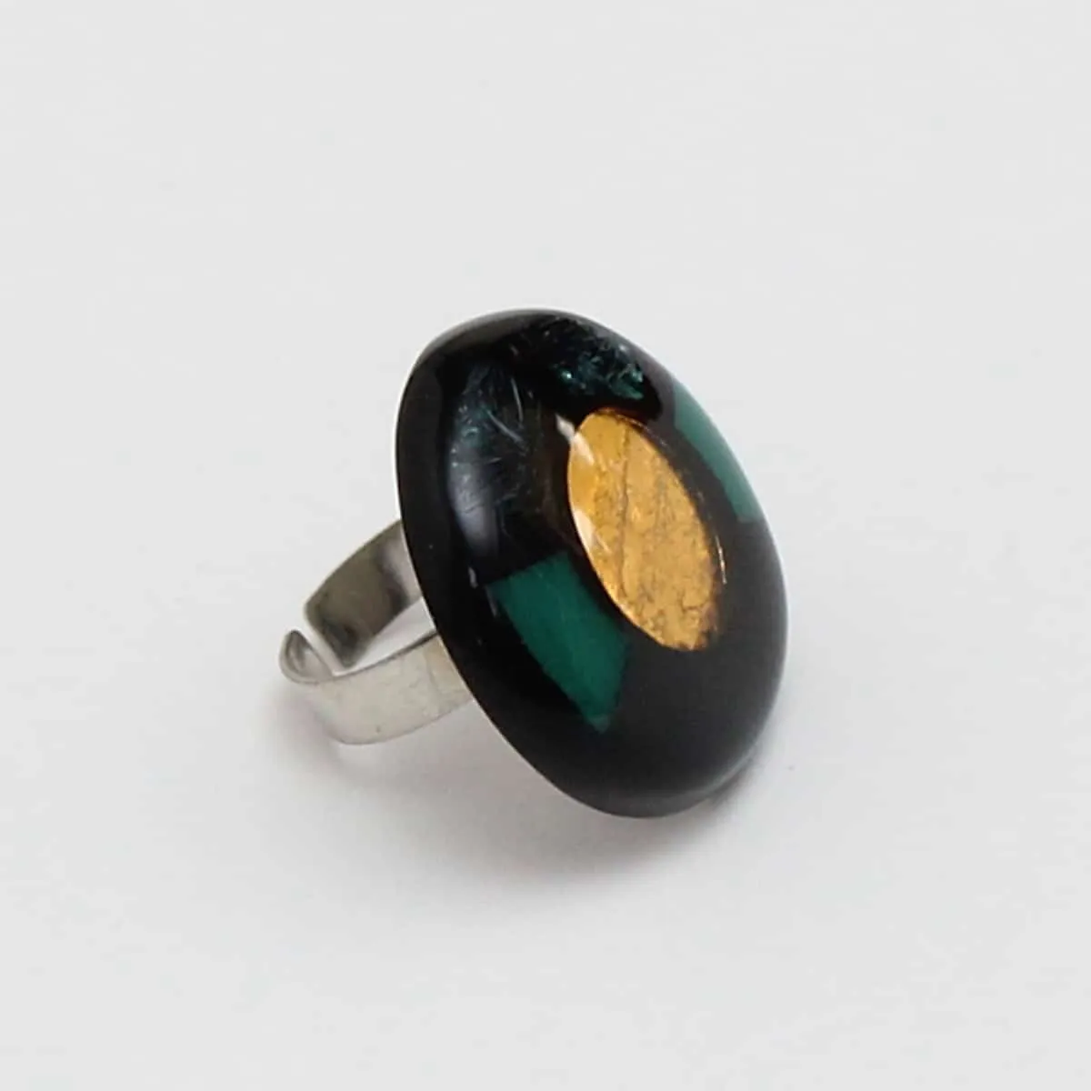 Gold & Green Statement Ring by Sylca