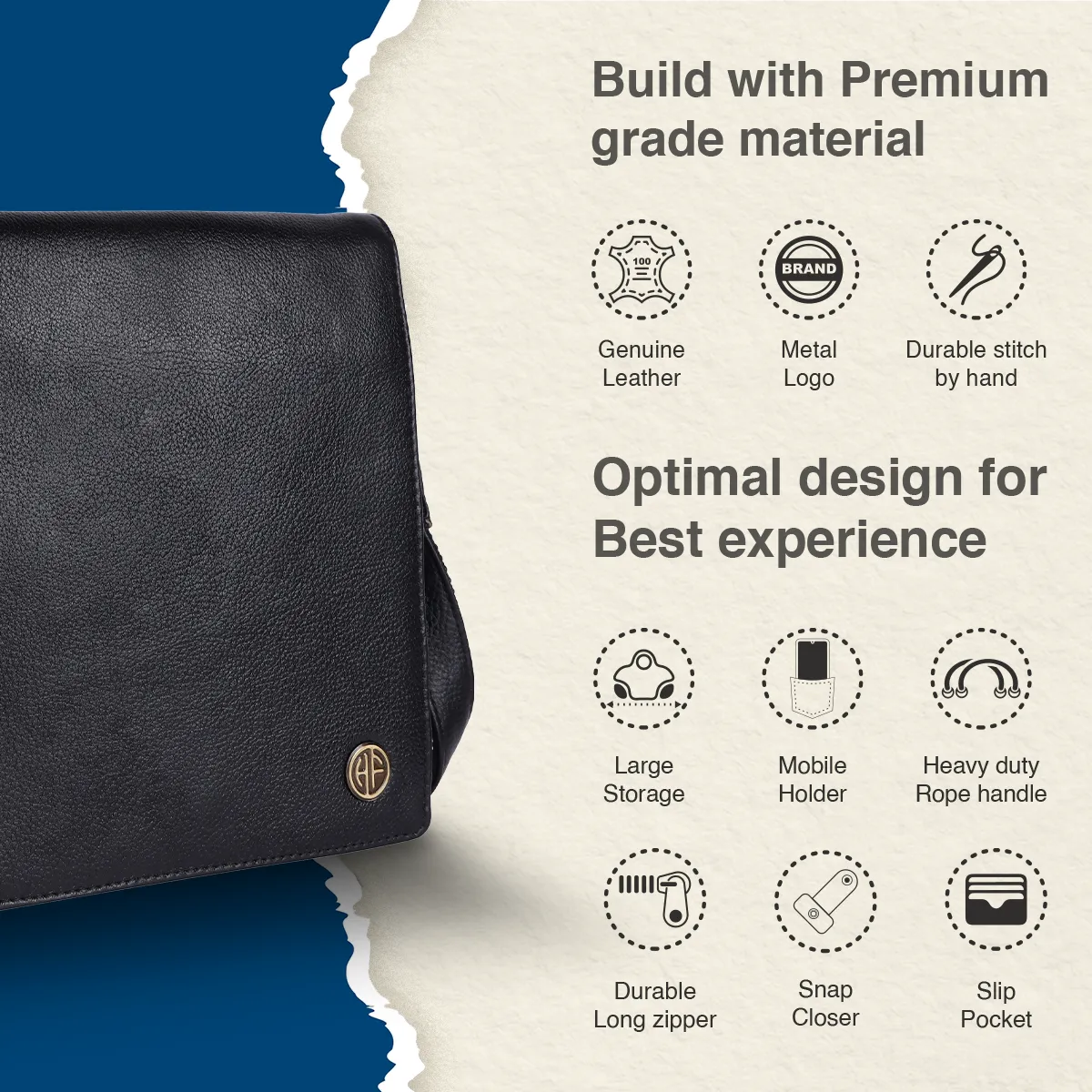 Leather Cross Body Sling Side Bag For Men With Adjustable Shoulder Strap - 1 Year Warranty
