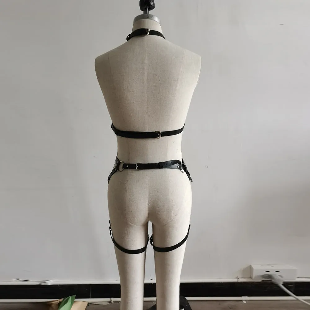 Leather Metal Adjustable Strappy Belts Body Harness