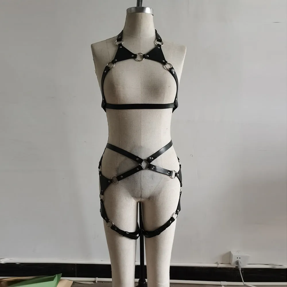 Leather Metal Adjustable Strappy Belts Body Harness