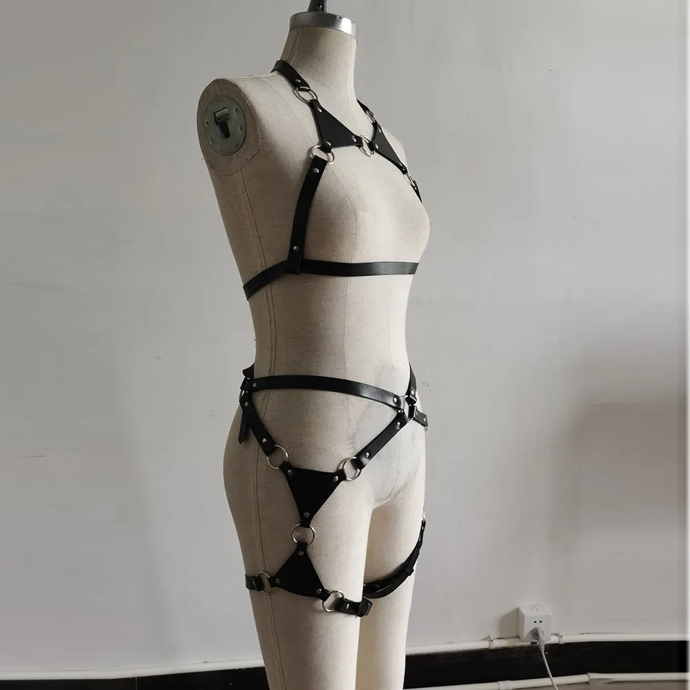 Leather Metal Adjustable Strappy Belts Body Harness