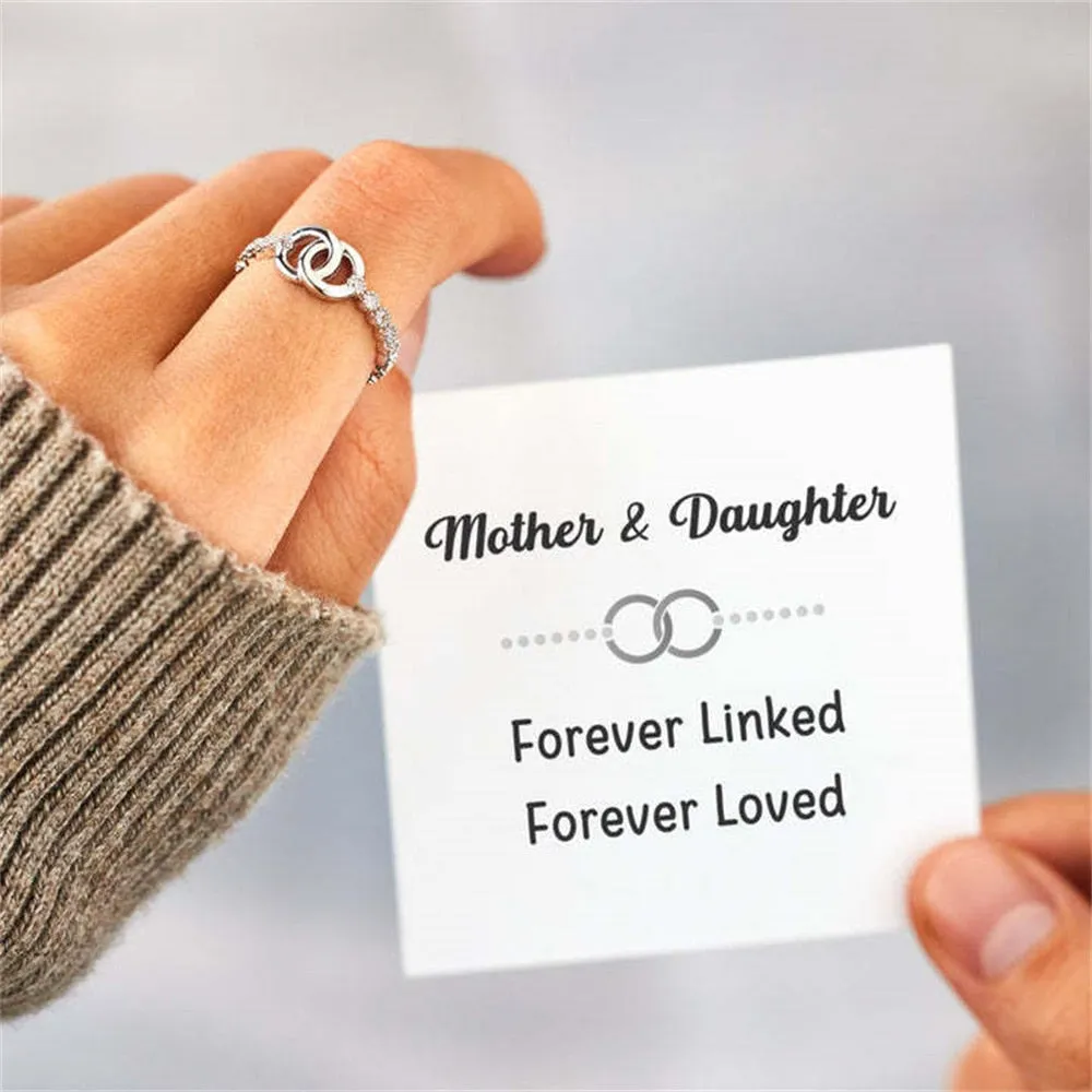 Mother &amp; Daughter Two Rings Linked Ring With Card for Women Girls Creative Aesthetic Forever Loved Zricon Open Ring Jewelry Gift
