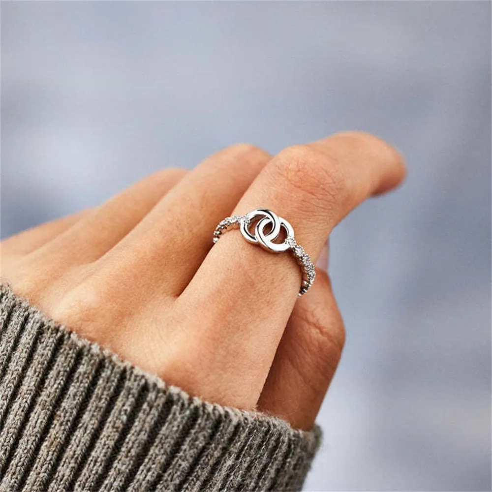 Mother &amp; Daughter Two Rings Linked Ring With Card for Women Girls Creative Aesthetic Forever Loved Zricon Open Ring Jewelry Gift
