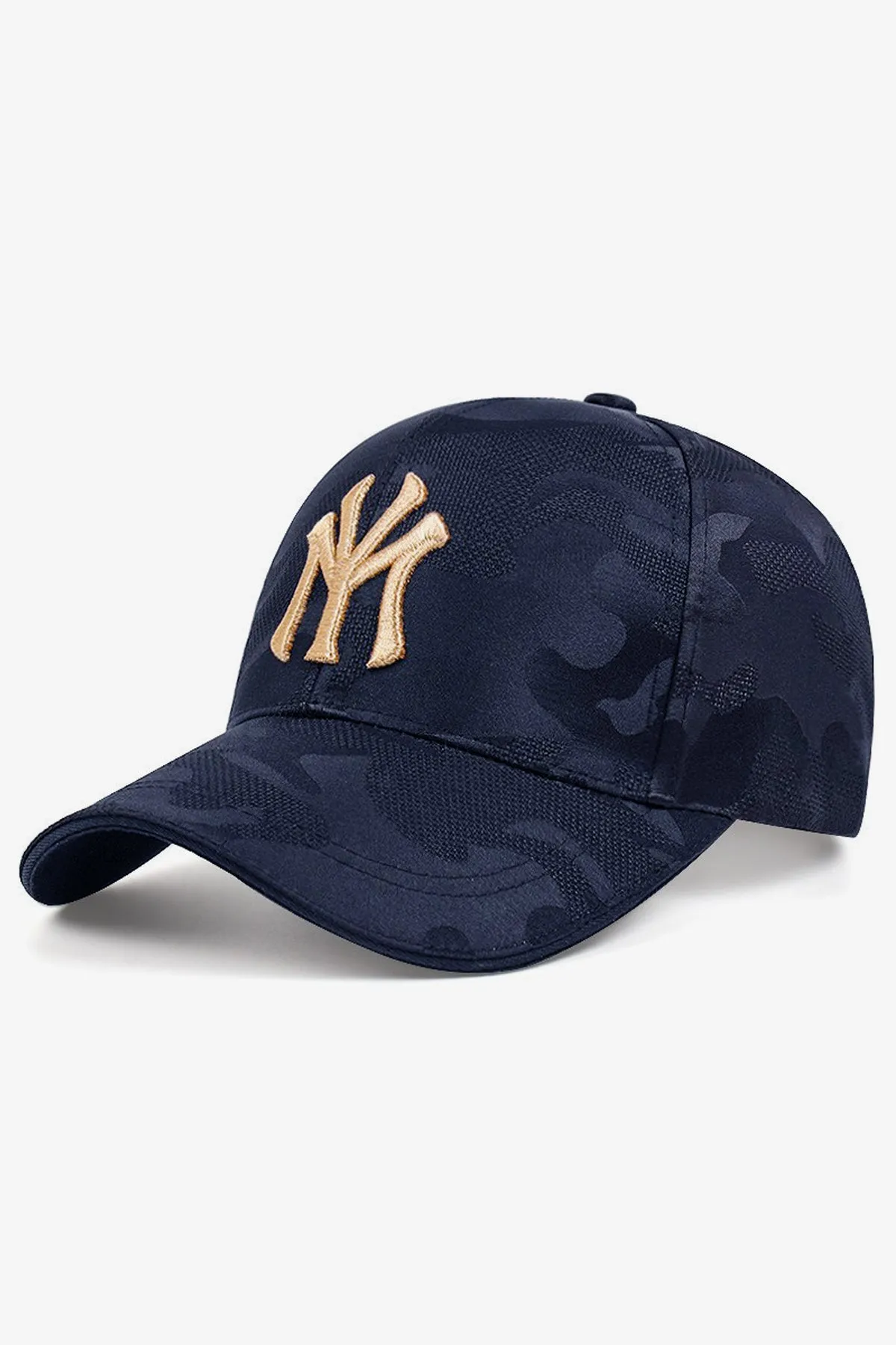Navy Blue Camo Golden Embroidered Cap - S23 - MCP084R