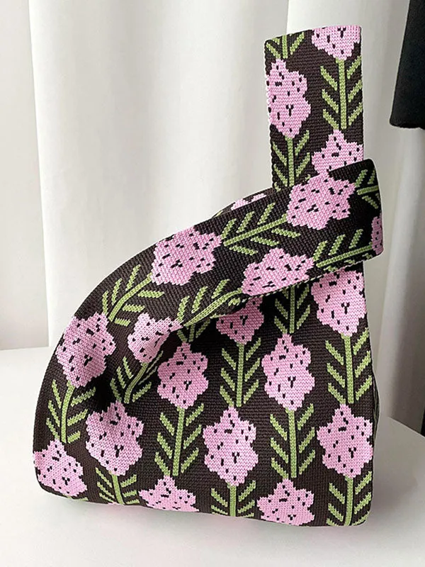 Original Contrast Color Lavender Floral Woven Handbags Bags Accessories