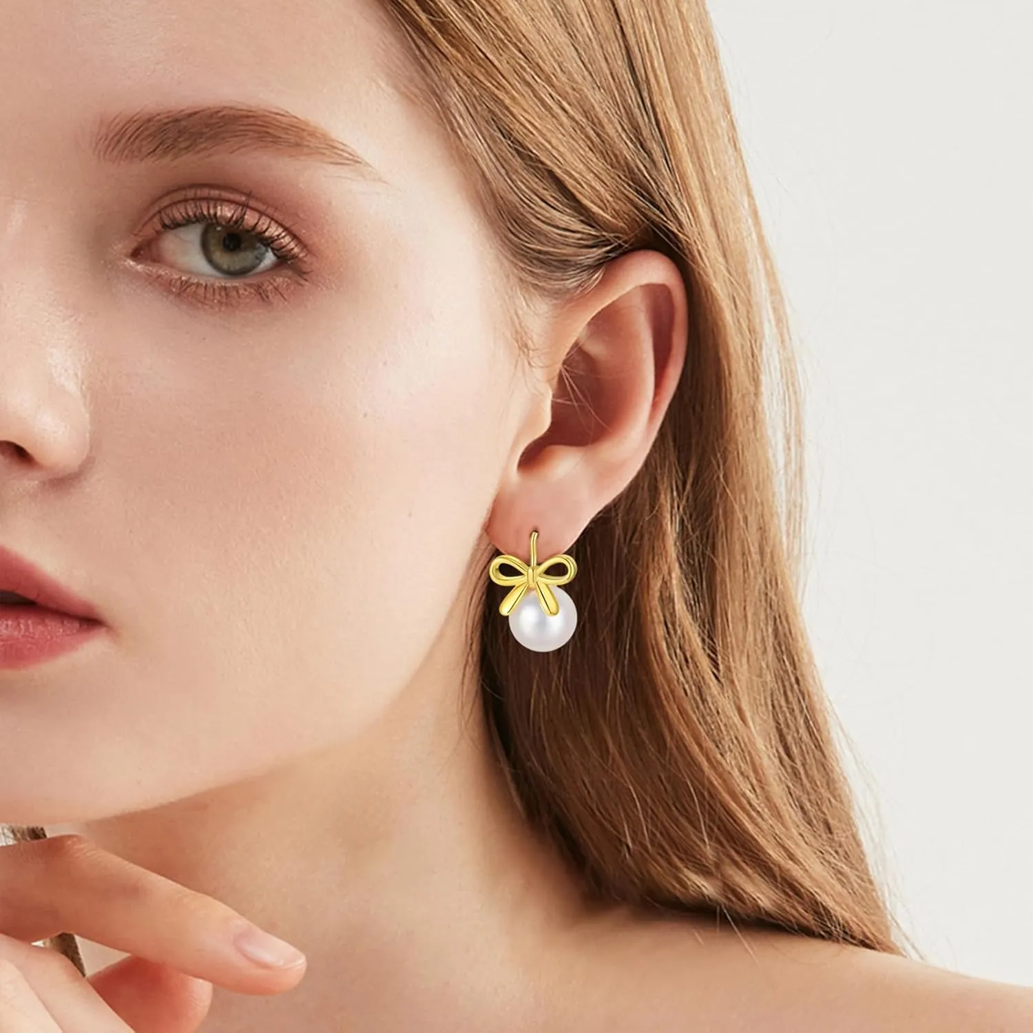 Pearl Earrings for Women Cute Bow Pearl Drop Earrings Elegant Hypoallergenic Gold Jewelry for Women