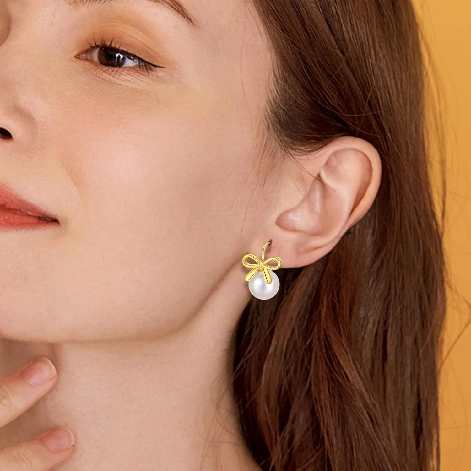 Pearl Earrings for Women Cute Bow Pearl Drop Earrings Elegant Hypoallergenic Gold Jewelry for Women