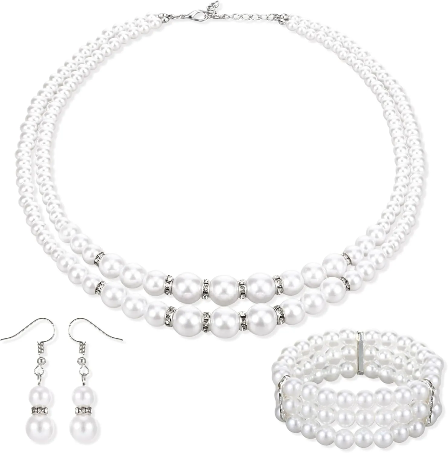 Pearl Jewelry Set for Women, White Pearl Necklace And Earring Set Bracelets for Women