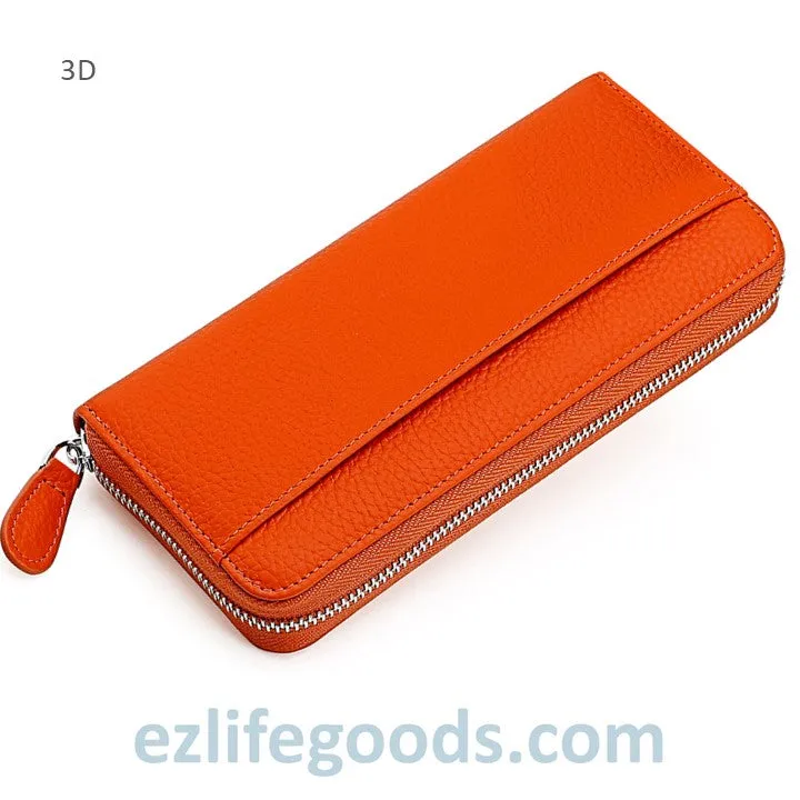RFID Long Wallet, Genuine Leather Zipper Wallet for Women with Many Cardholders, Phone Wallet Purse