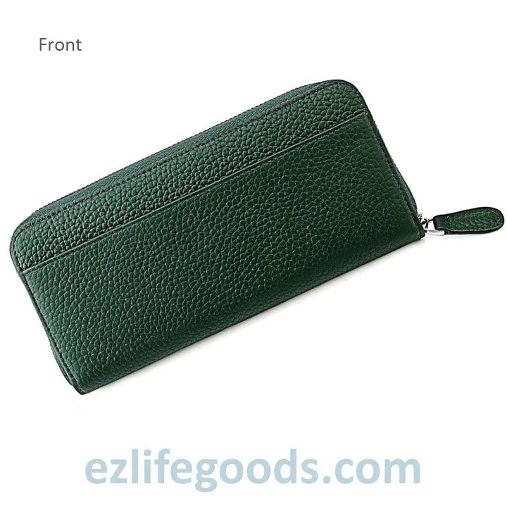 RFID Long Wallet, Genuine Leather Zipper Wallet for Women with Many Cardholders, Phone Wallet Purse