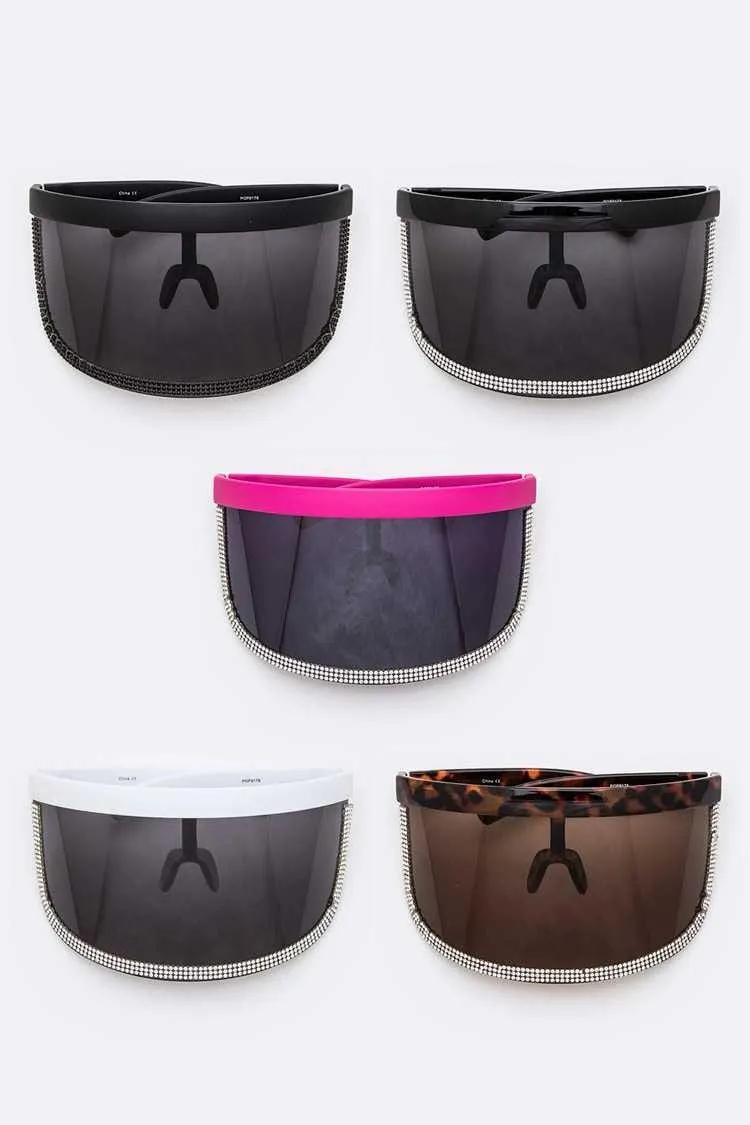 Rhinestone Trim Visor Shield Sunglasses