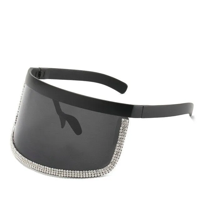 Rhinestone Trim Visor Shield Sunglasses