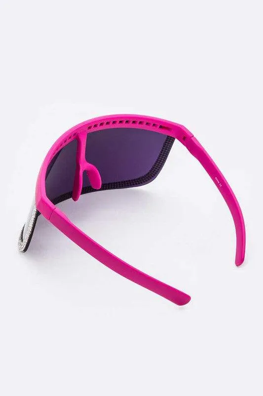 Rhinestone Trim Visor Shield Sunglasses