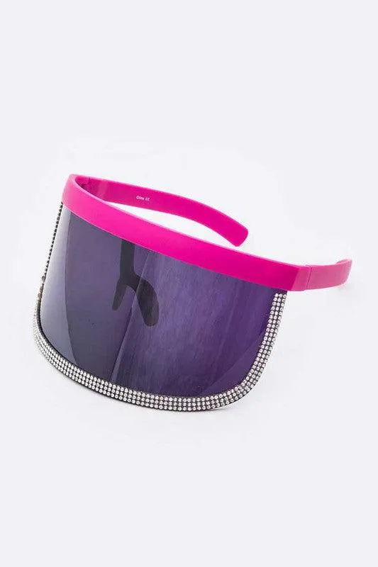 Rhinestone Trim Visor Shield Sunglasses