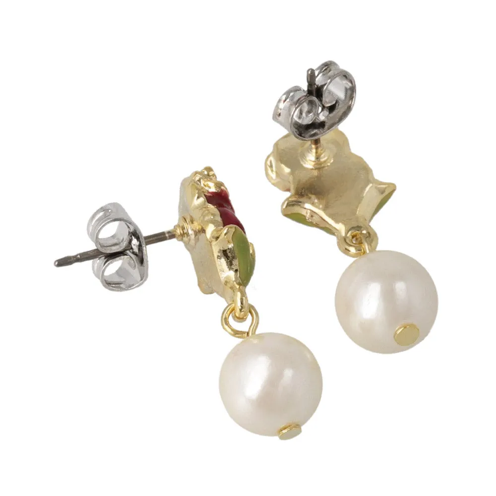 Rose and Faux Pearl Earrings