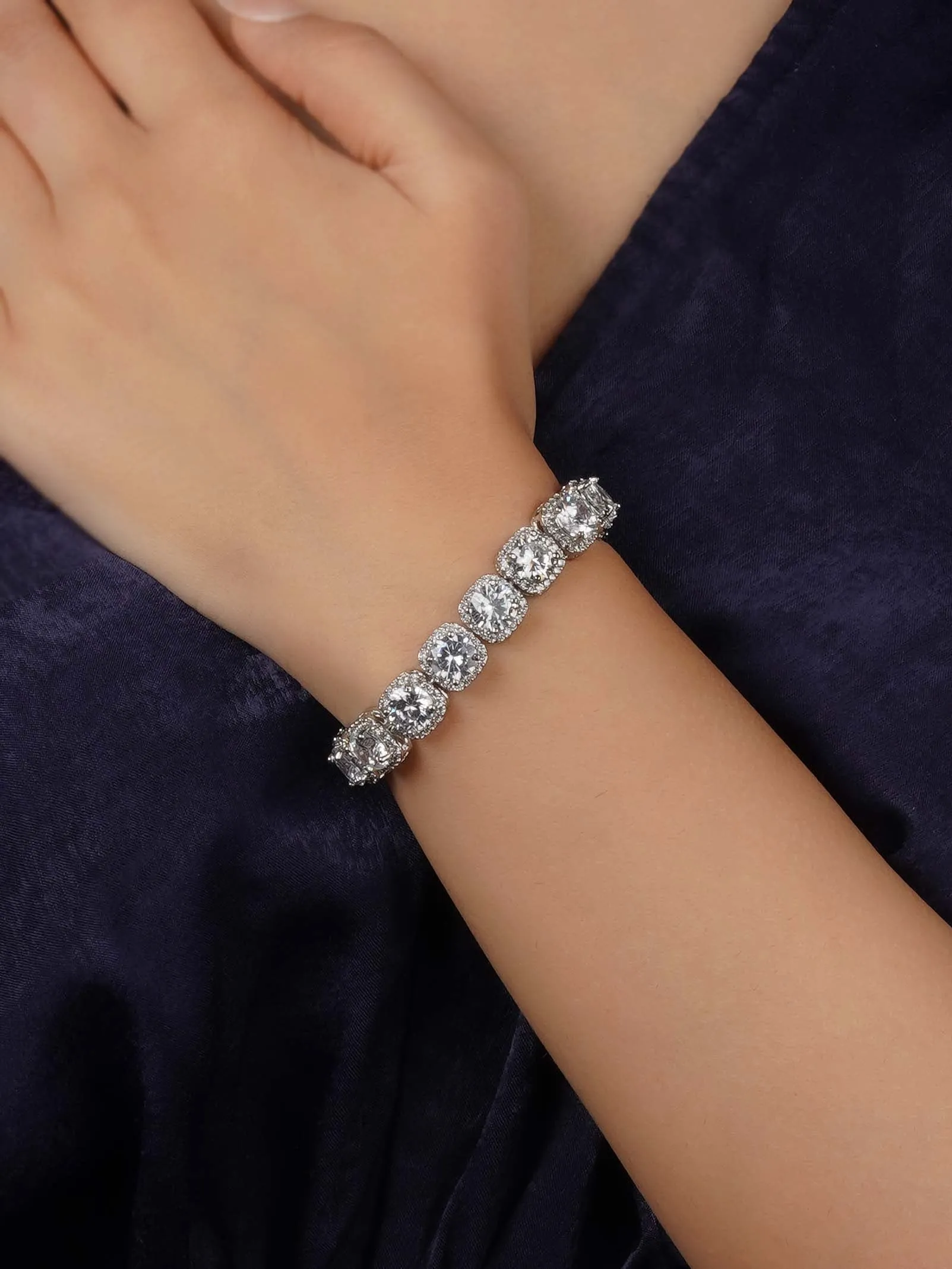 White Color Silver Plated Faux Diamond Bracelet - CZBRAC10