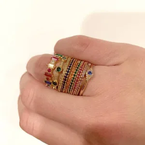 Women Stacking Micro Pave Red Blue Green Fashion Finger Jewelry