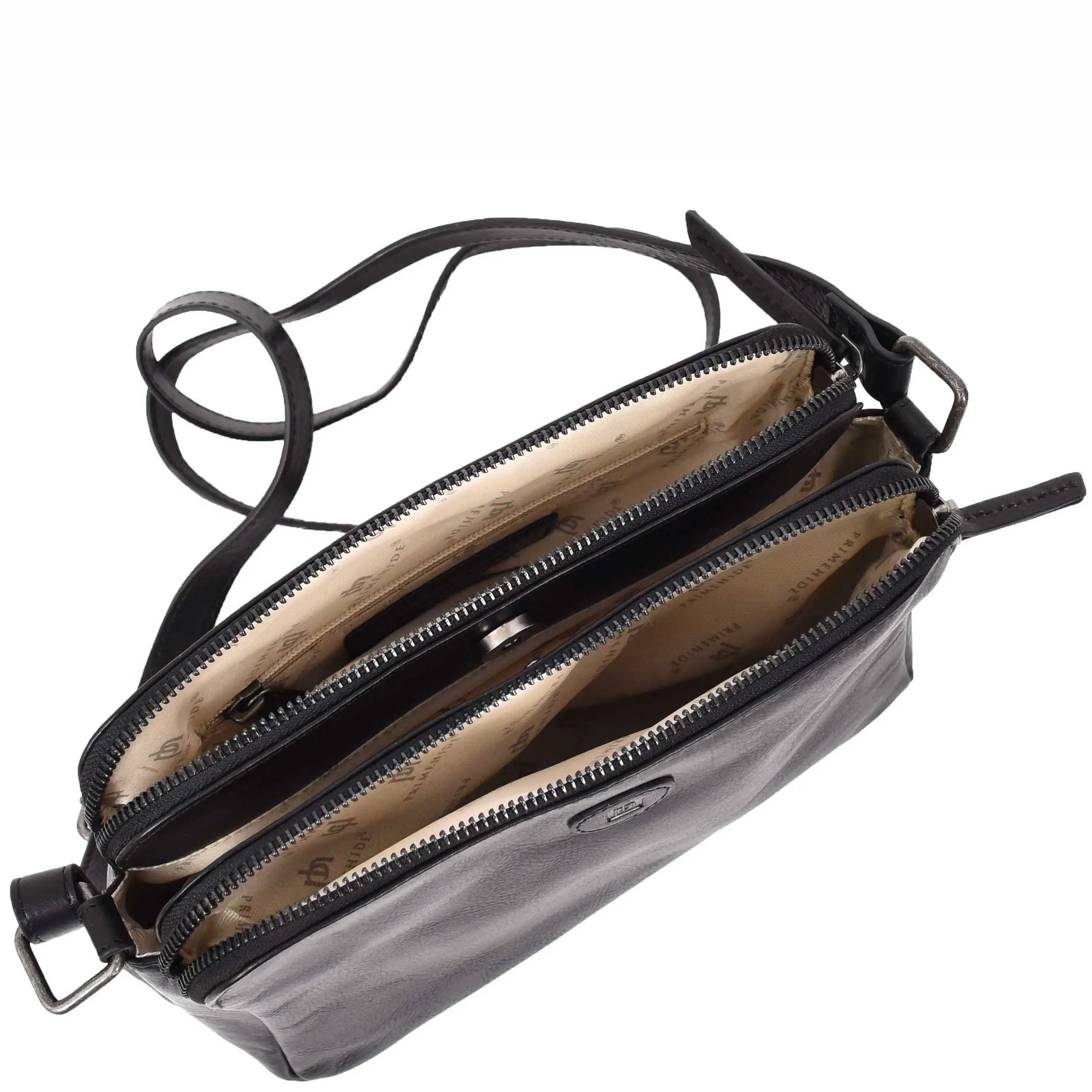 Womens Genuine Leather Cross Body Bag Double Zipper SICYON Black