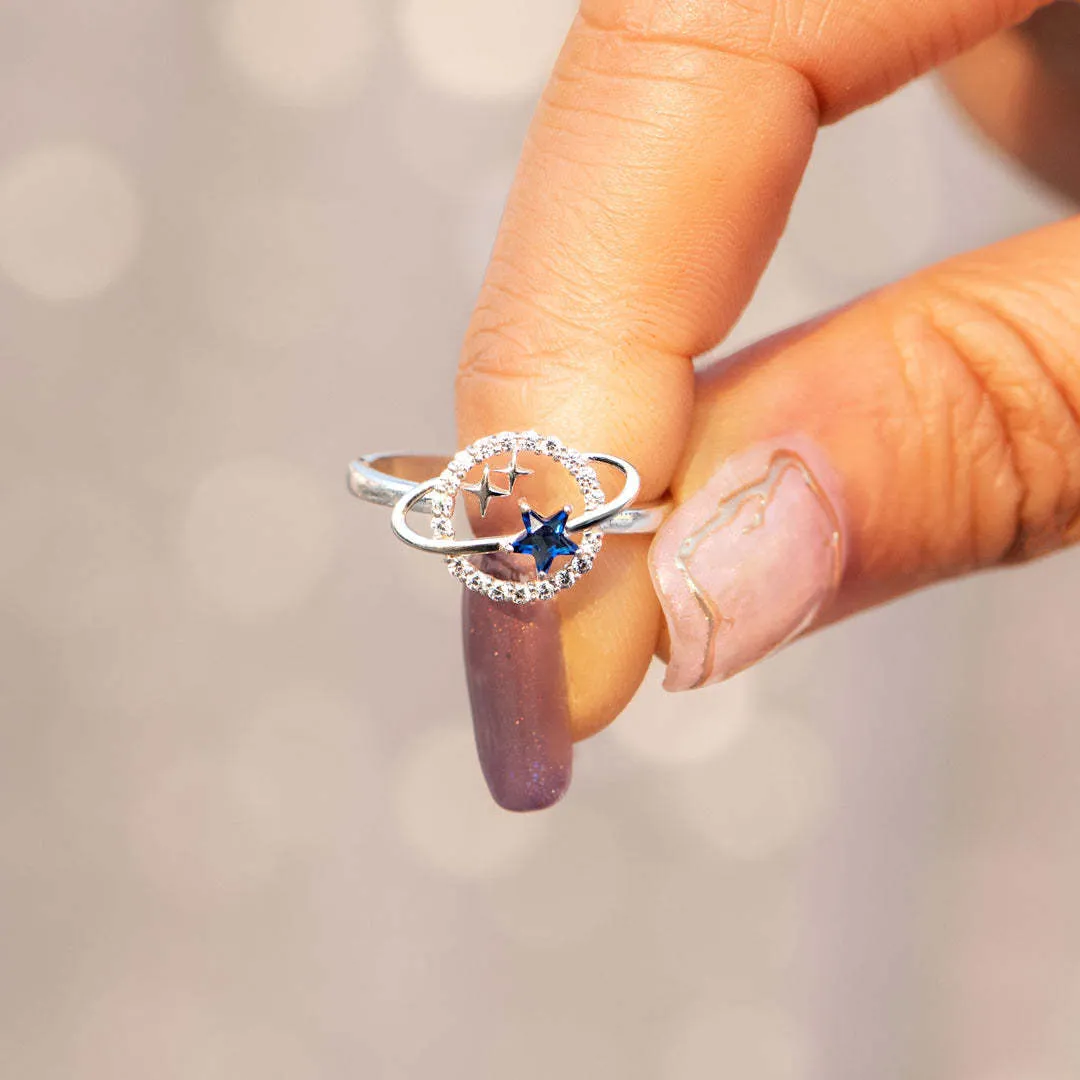 Zircon Crystal Planet Rings With Card For Women Girl Universe Star Engagement Wedding Ring Aesthetic Finger Ring Vintage Jewelry