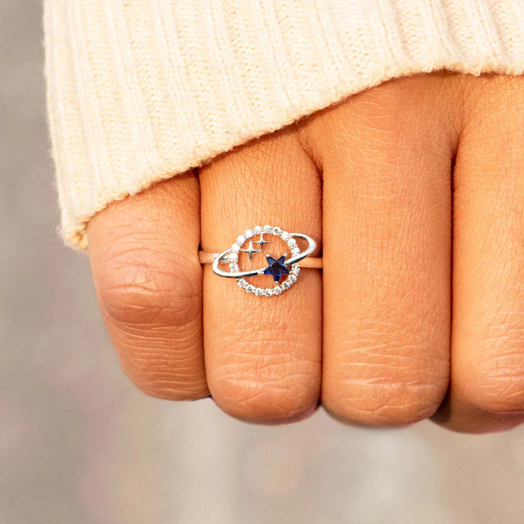 Zircon Crystal Planet Rings With Card For Women Girl Universe Star Engagement Wedding Ring Aesthetic Finger Ring Vintage Jewelry