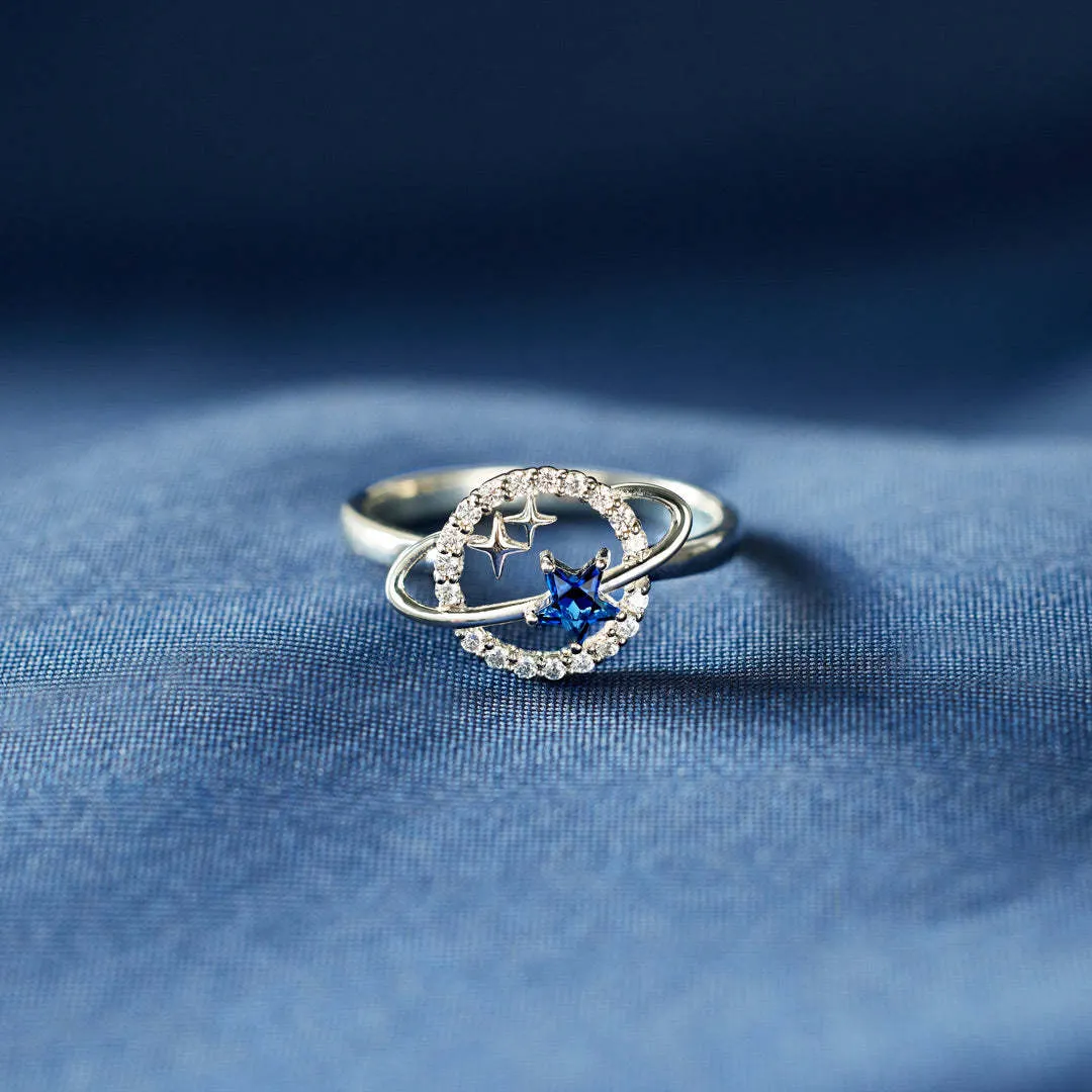 Zircon Crystal Planet Rings With Card For Women Girl Universe Star Engagement Wedding Ring Aesthetic Finger Ring Vintage Jewelry